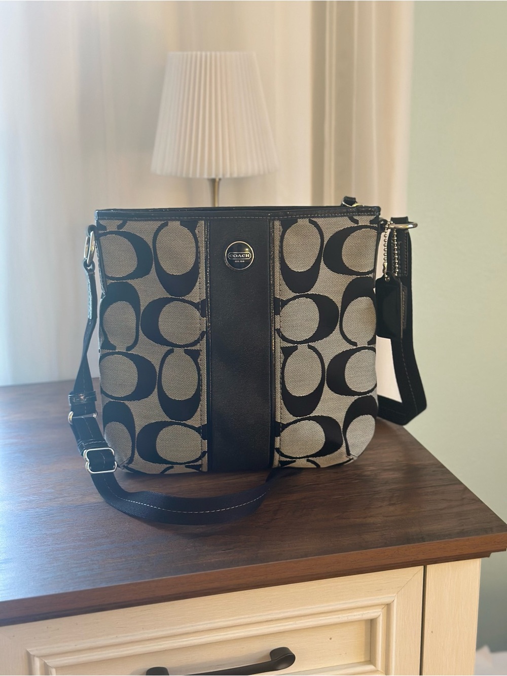 Coach Black and Gray Signature Canvas Crossbody Bag